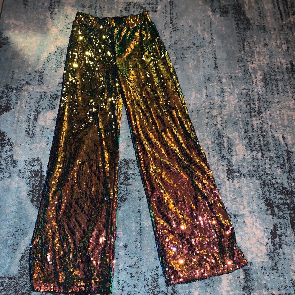 NEW sequin elastic wide leg pants L/XL tall